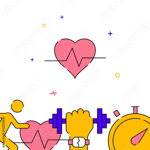 Pulse, cardio, heart rate filled line vector icon, simple illustration, related bottom border.