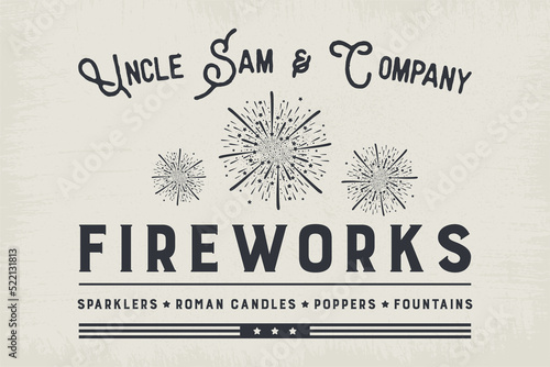 Uncle Sam and Company Fireworks - Black and White | Farmhouse | Print | EPS10