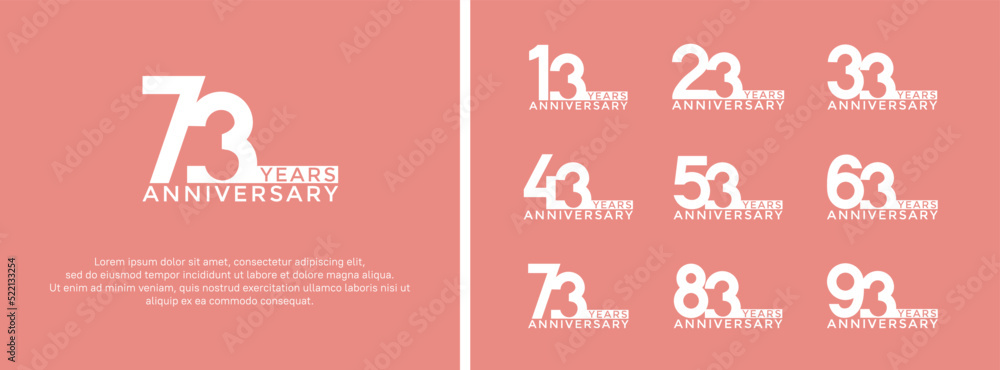 set of anniversary logo white color on pink background for celebration moment