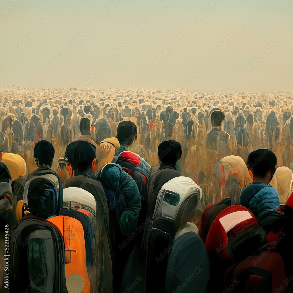 Crowd of people or human overpopulation in a global over populated ...