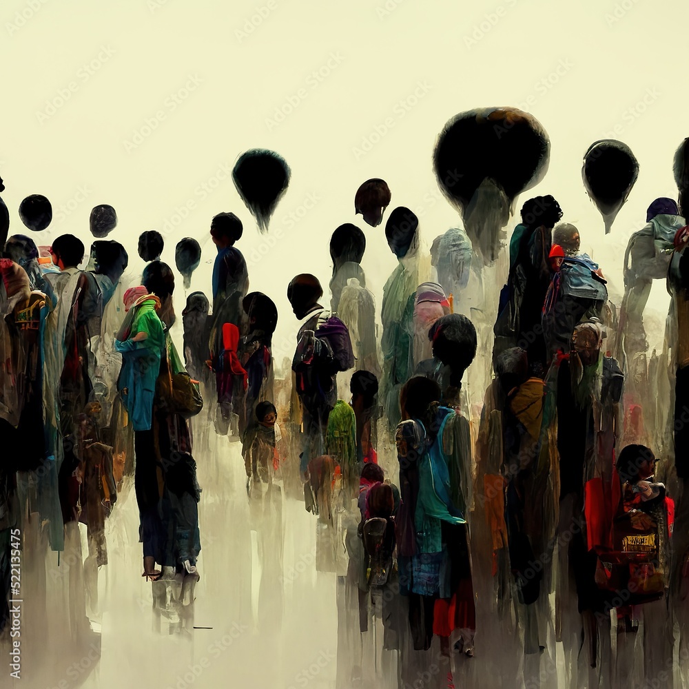 Crowd of people or human overpopulation in a global over populated ...