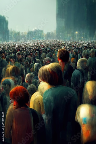 Crowd of people or human overpopulation in a global over populated world. Population growth. Overpopulation crisis conceptual illustration photo