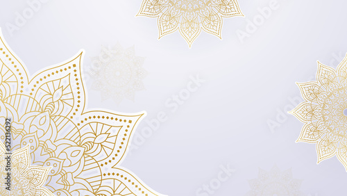 Luxurious white arabesque background with gold mandala style art vector