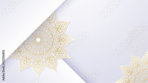 Luxurious white arabesque background with gold mandala style art vector