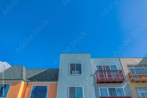 House peaks in a low angle view in San Francisco, California