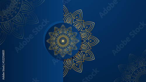 Luxury golden mandala wedding invitation card with abstract pattern. Luxury abstract blue and gold background with mandala pattern