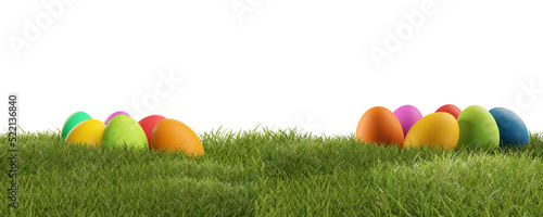 easter eggs in green grass 3d-illustration transparent