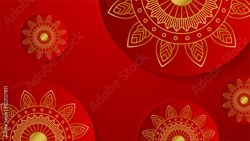Luxury red and gold ornamental mandala background with arabic islamic east pattern style premium vector