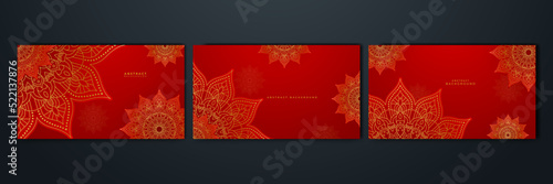 Wallpaper Mural Luxury red gold mandala background for wedding card template with golden arabesque pattern Arabic Islamic east background style. Decorative mandala for print, poster, cover, flyer, banner. Torontodigital.ca