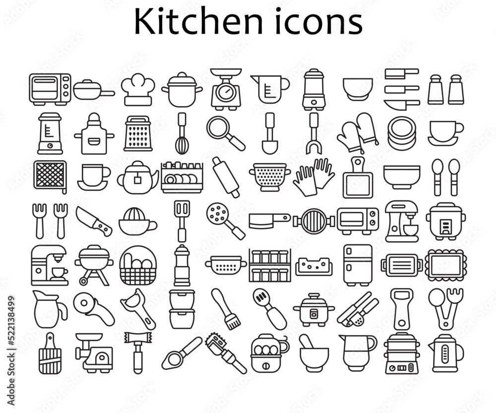 Set of kitchen detailed outline icons. Set of kitchen detailed outline icons.