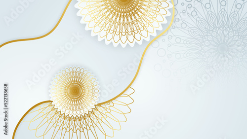 Luxury mandala with royal golden arabesque arabic islamic east style background. Luxury white and gold mandala pattern background