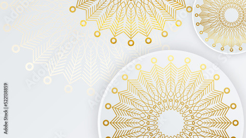 Luxury mandala with royal golden arabesque arabic islamic east style background. Luxury white and gold mandala pattern background