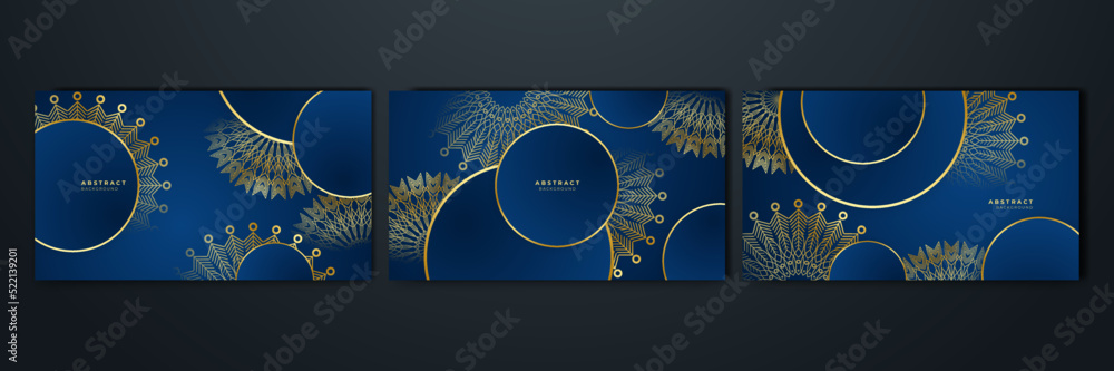 Luxury blue and gold background with arabic mandala pattern. Luxury abstract mandala background with golden pattern arabic islamic Design - obrazy, fototapety, plakaty 