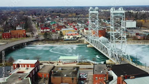 Aerial view of Welland, Ontario, Canada by the Welland Canal Bridge 13 4K