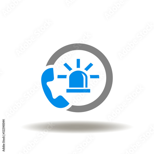 Vector illustration of beacon siren with handset. Icon of emergency situation. Symbol of emergencies response preparedness plan. Sign of alarm incedent call center.