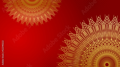 Luxury gold and red pattern decoration design for background with art ornament vintage mandala frame