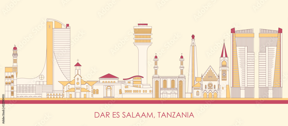 Fotografie Cartoon Skyline panorama of city of Dar Es Salaam, Tanzania - vector illustratio