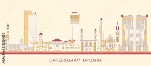 Cartoon Skyline panorama of city of Dar Es Salaam, Tanzania - vector illustration