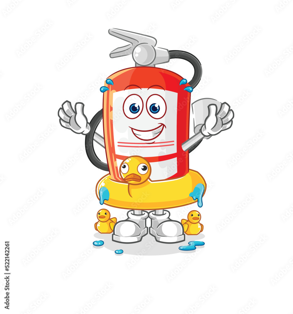 extinguisher with duck buoy cartoon. cartoon mascot vector
