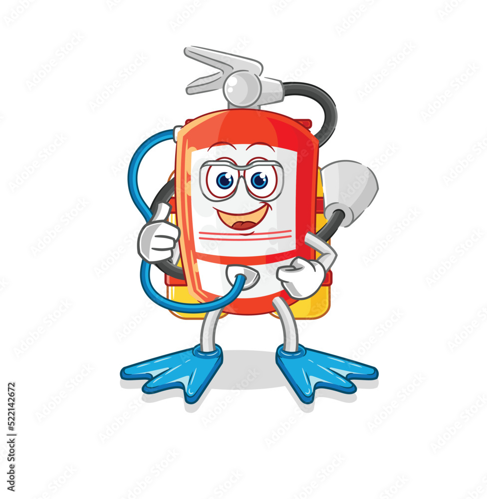 extinguisher diver cartoon. cartoon mascot vector