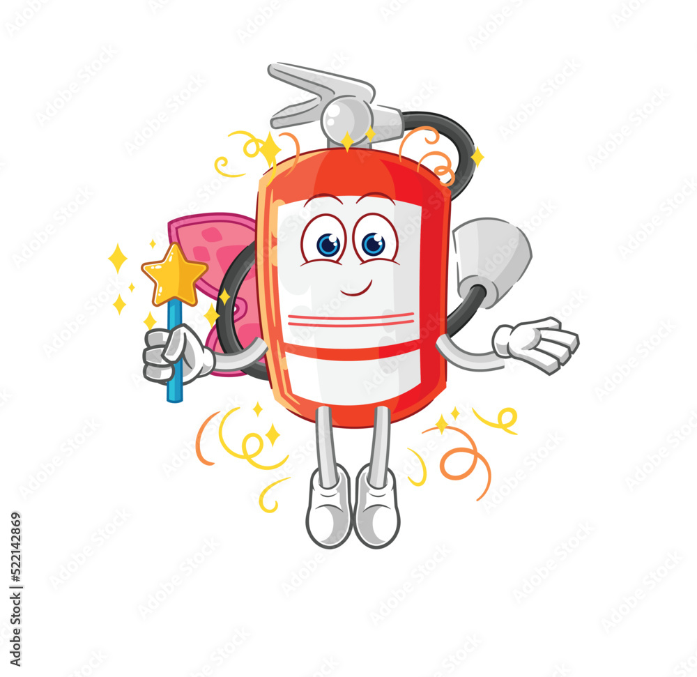 extinguisher fairy with wings and stick. cartoon mascot vector extinguisher fairy with wings and stick. cartoon mascot vector