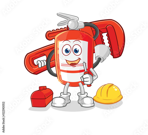 extinguisher plumber cartoon. cartoon mascot vector