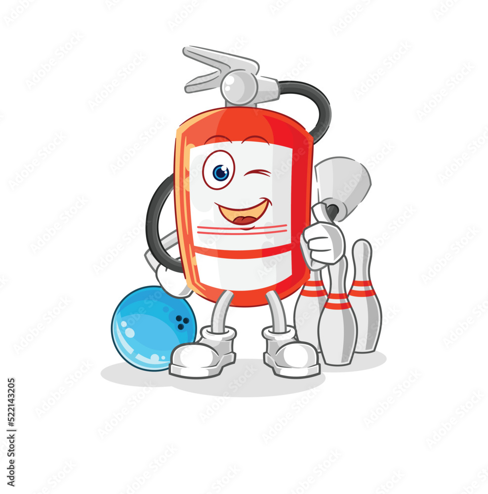extinguisher play bowling illustration. character vector
