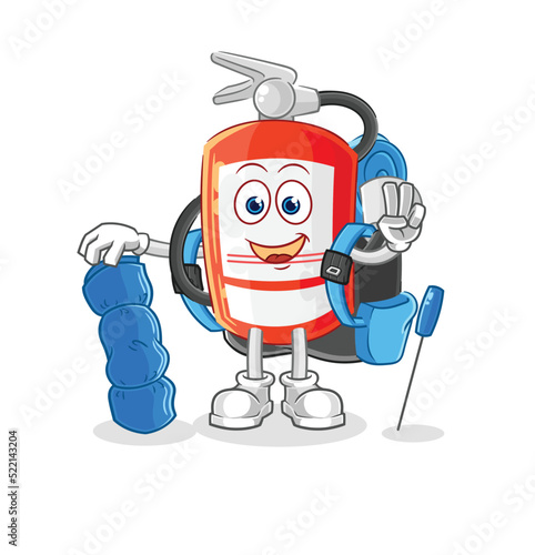 extinguisher go camping mascot. cartoon vector