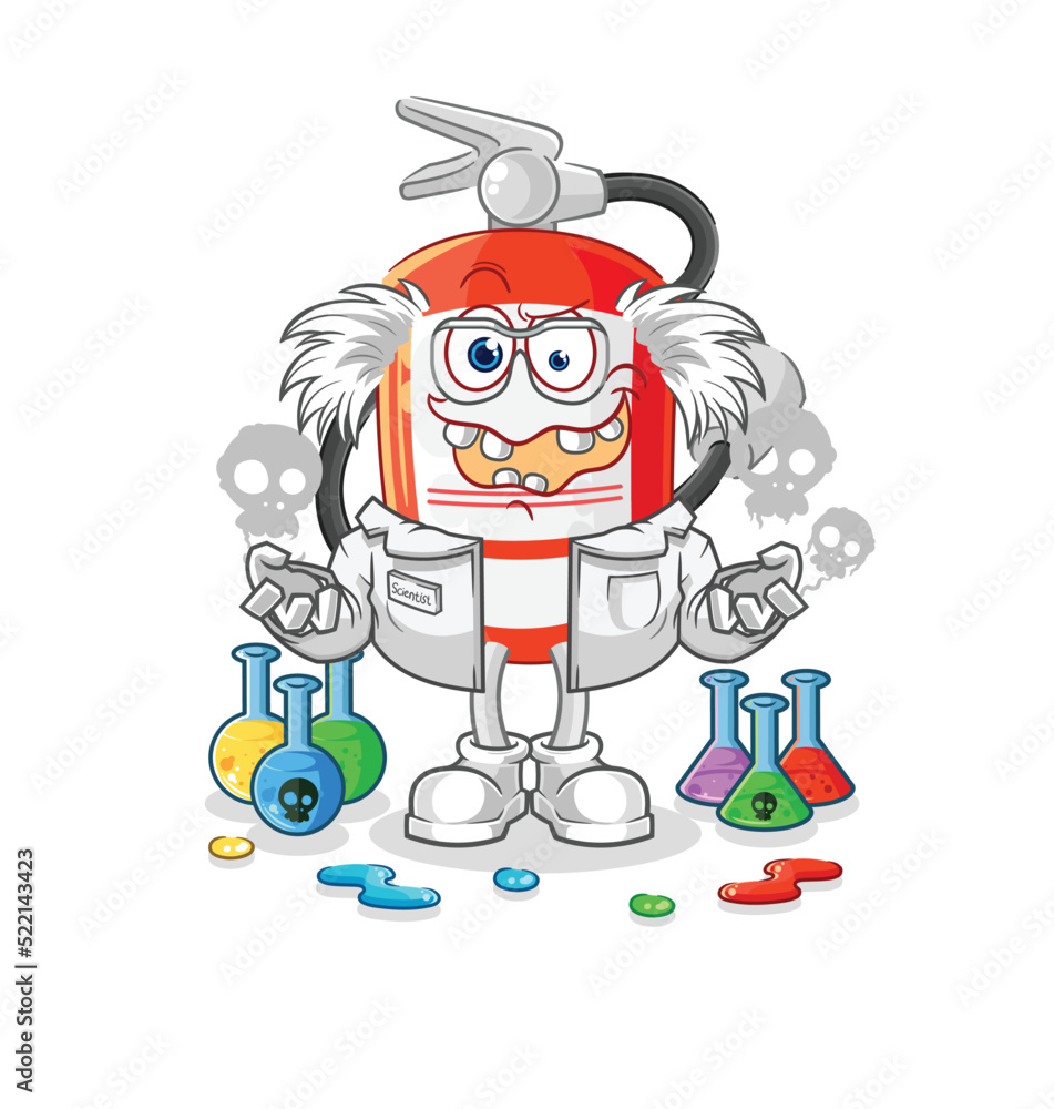 Obraz premium extinguisher mad scientist illustration. character vector