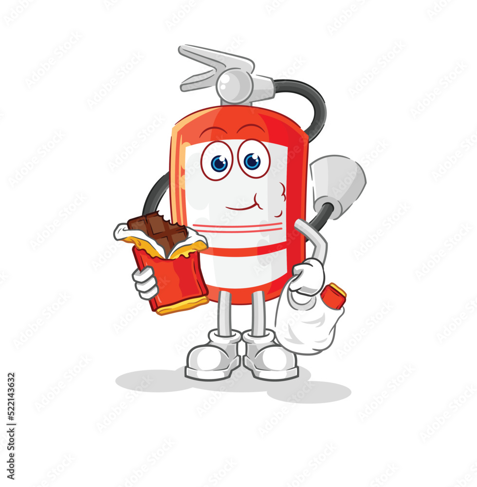 extinguisher eat chocolate mascot. cartoon vector