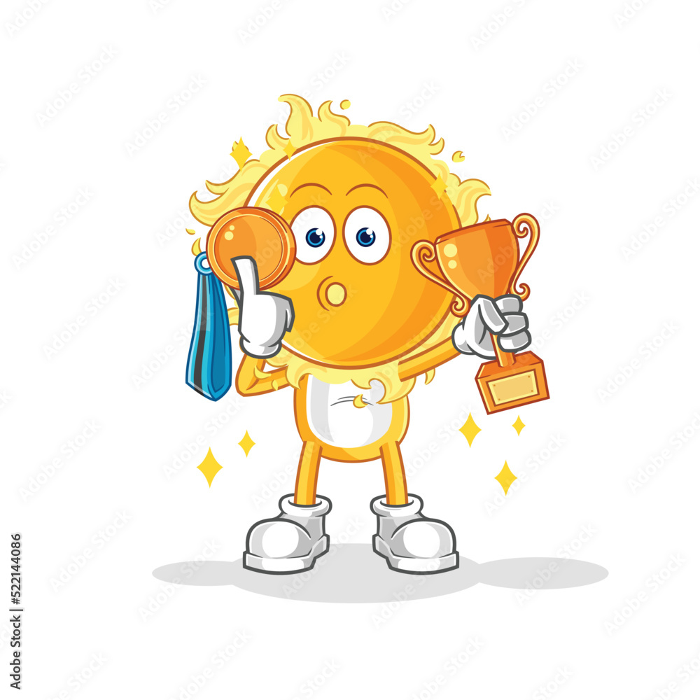 sun winner with trophie. cartoon character sun winner with trophie. cartoon character
