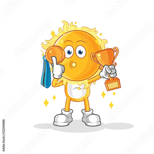 sun winner with trophie. cartoon character