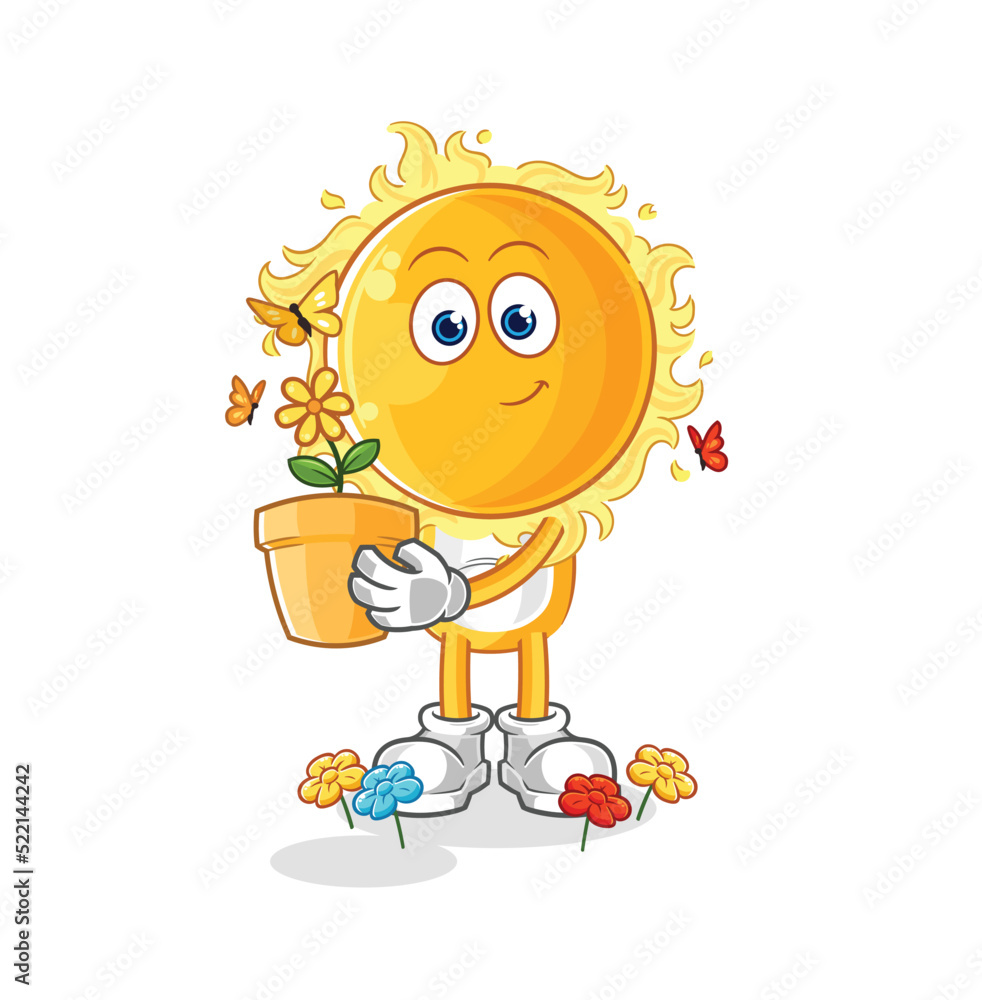 sun with a flower pot. character vector sun with a flower pot. character vector
