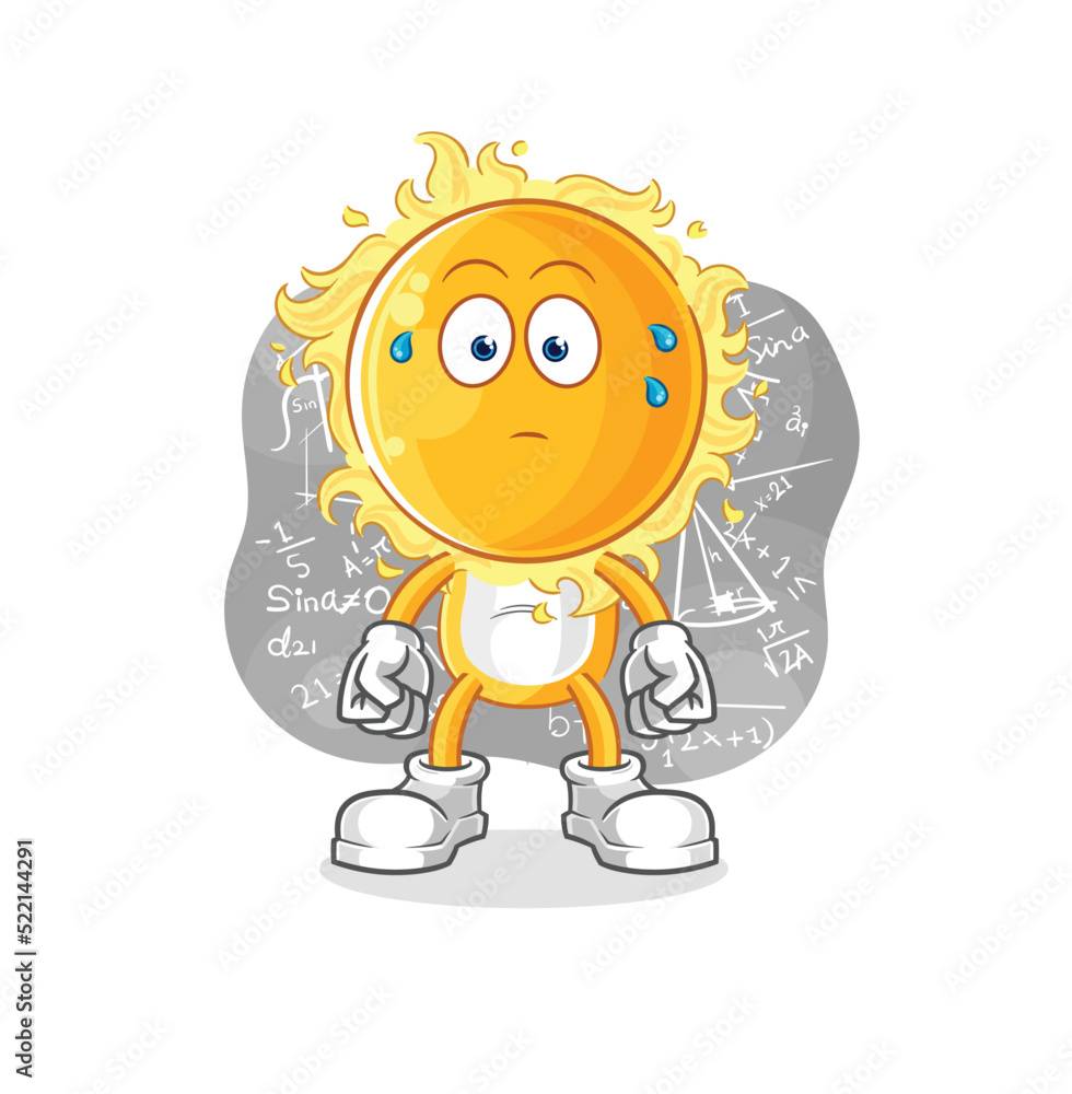 sun thinking hard vector. cartoon character sun thinking hard vector. cartoon character