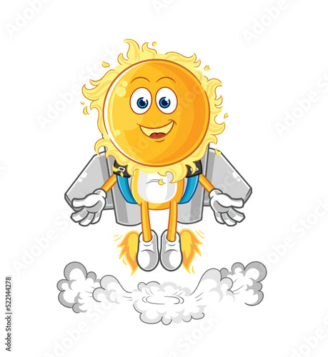 sun with jetpack mascot. cartoon vector