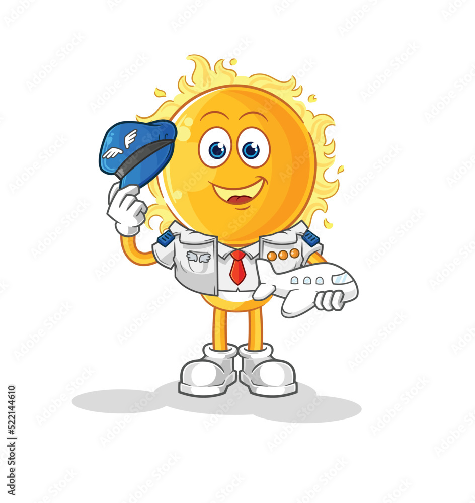 sun pilot mascot. cartoon vector sun pilot mascot. cartoon vector