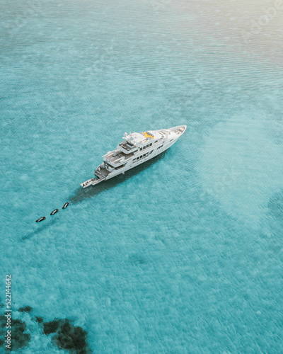 Aerial view of yacht in the Bahamas