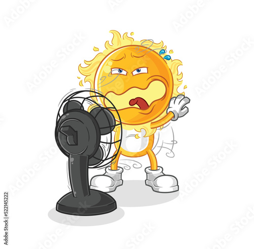sun with the fan character. cartoon mascot vector