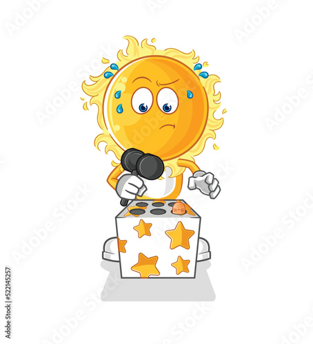 sun play whack a mole mascot. cartoon vector