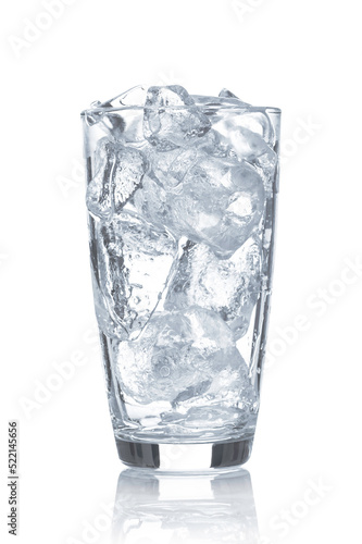 Glass with ice isolated on white background.