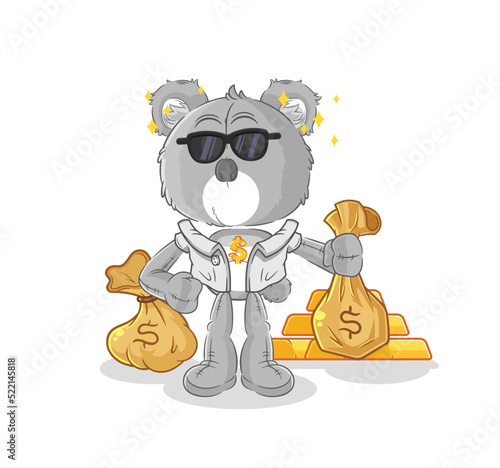 koala rich character. cartoon mascot vector