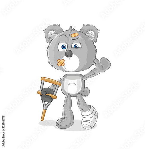 koala sick with limping stick. cartoon mascot vector