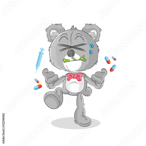 koala drug overdose. cartoon illustration