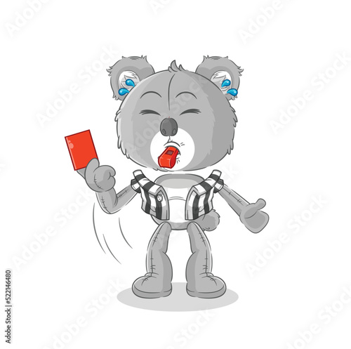 koala referee with red card illustration. character vector