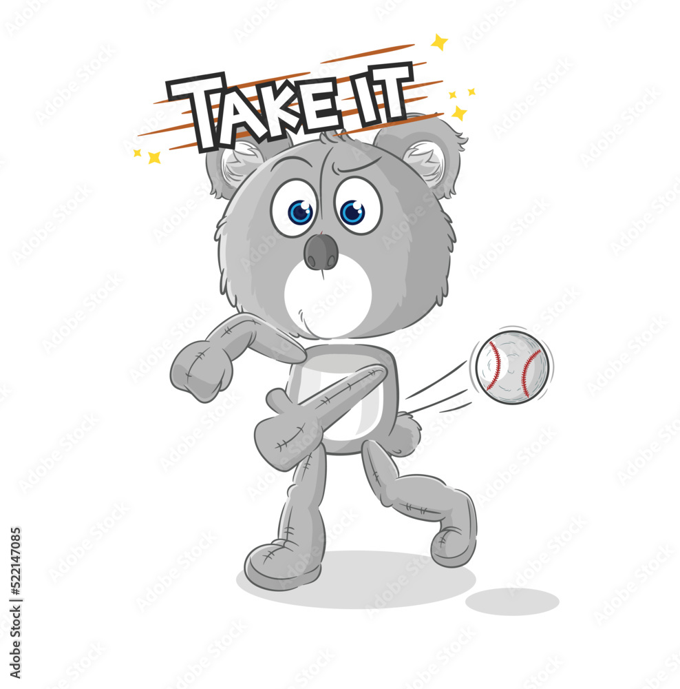 koala throwing baseball vector. cartoon character