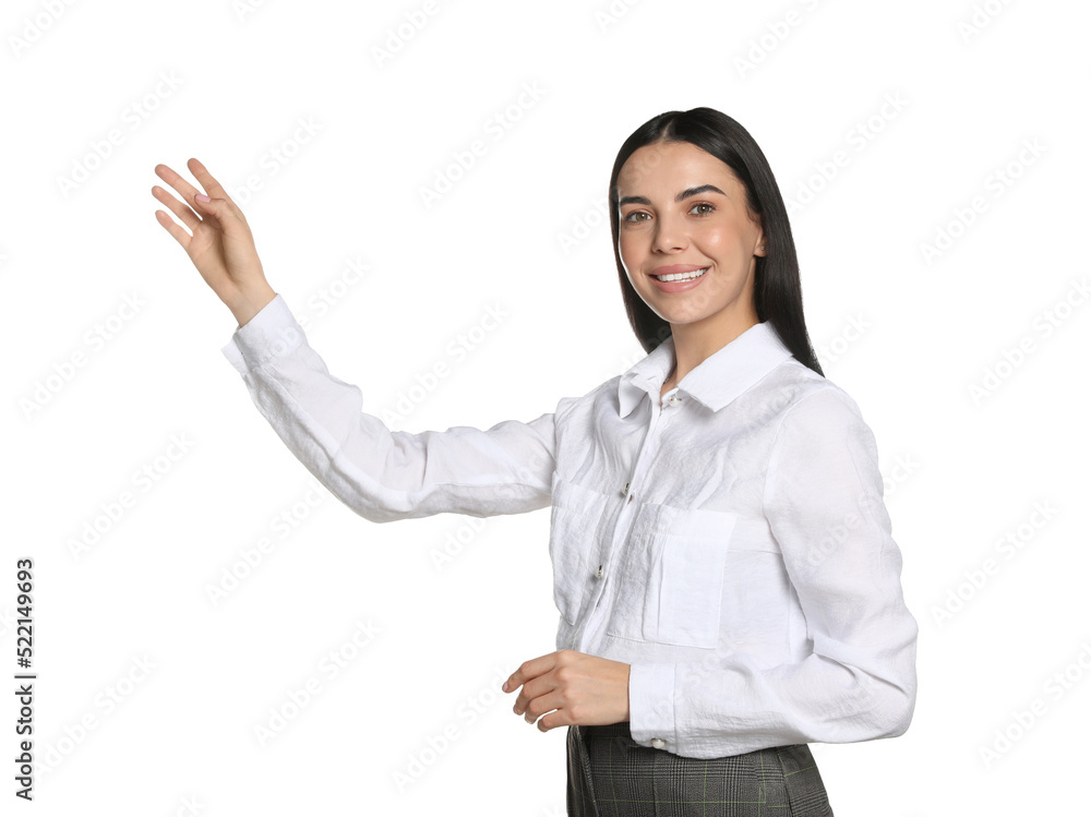 Beautiful young woman on white background. Weather forecast Beautiful young woman on white background. Weather forecast