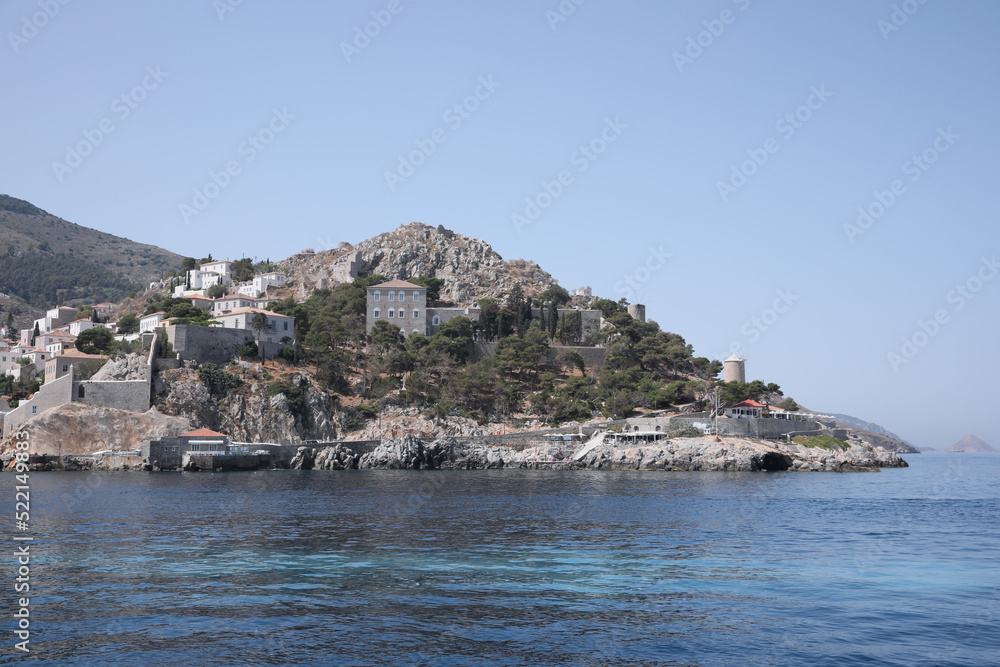 Beautiful sea coast with city on sunny day