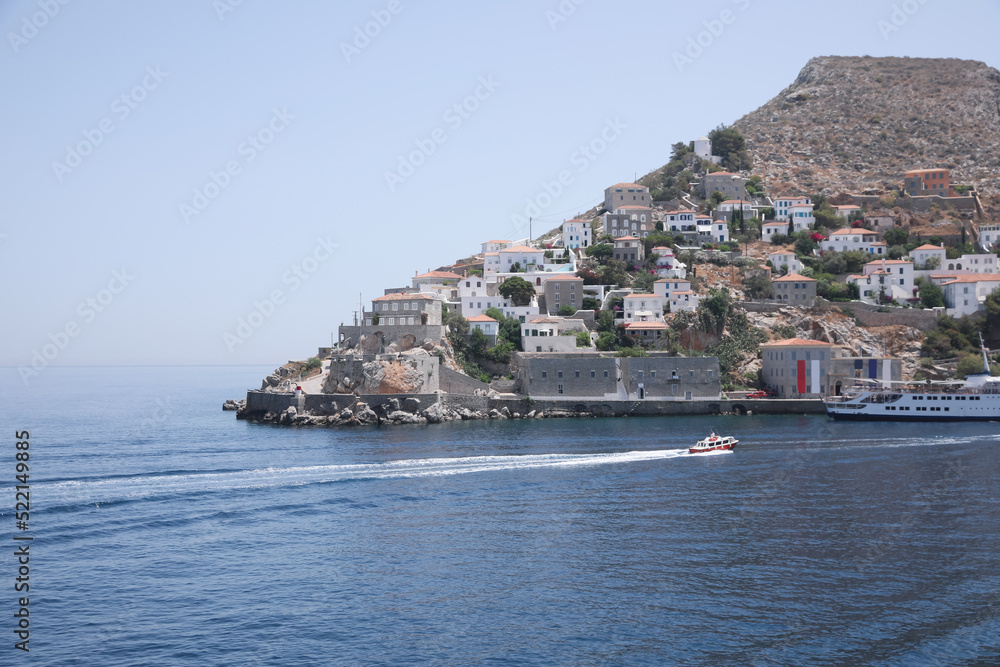 Beautiful view of sea with boats and coastal city Beautiful view of sea with boats and coastal city