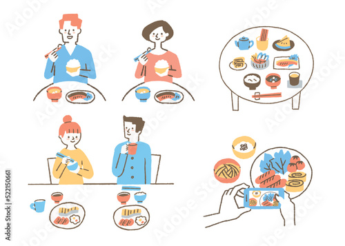 食事をする人たち_セット_色