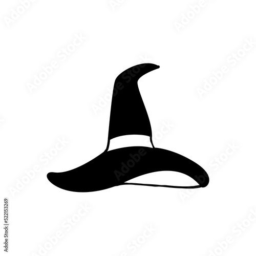 witch or wizard hat black and white icon on isolated background